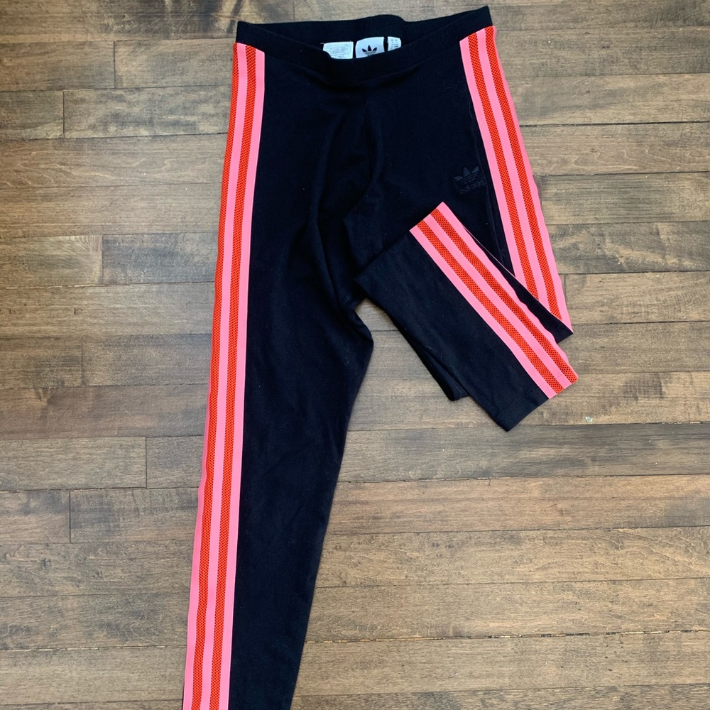 Adidas side stripe bright pink leggings